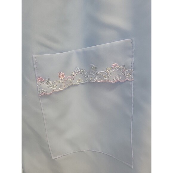 Vtg 80s Secretary Blouse Blue Office Sheer Floral Collar Pocket Sz XL - Picture 3 of 13